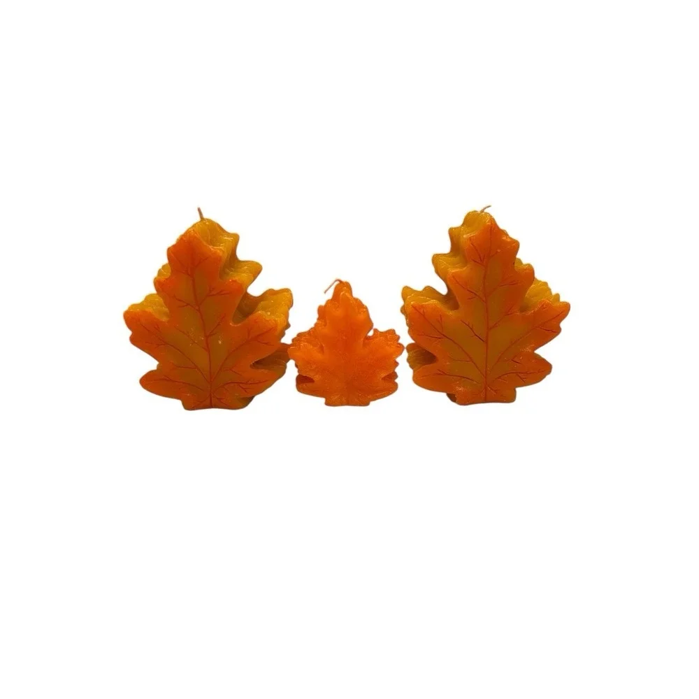 3 Maple Leaf Candles Autumn Orange Yellow 3D‎ Shape